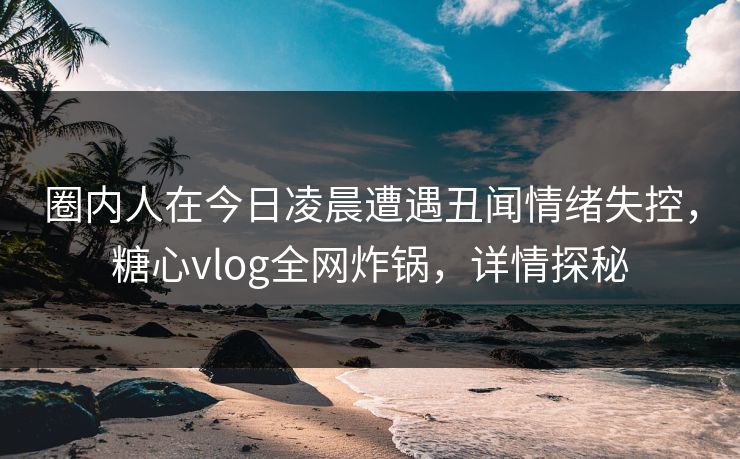 圈内人在今日凌晨遭遇丑闻情绪失控，糖心vlog全网炸锅，详情探秘