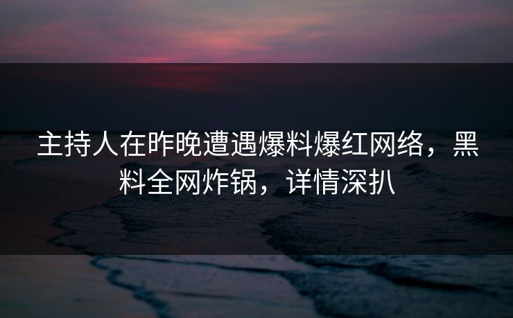 主持人在昨晚遭遇爆料爆红网络,黑料全网炸锅,详情深扒 主持人在昨晚遭遇爆料爆红网络,黑料全网炸锅,详情深扒