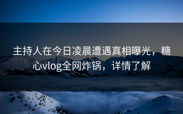 主持人在今日凌晨遭遇真相曝光，糖心vlog全网炸锅，详情了解