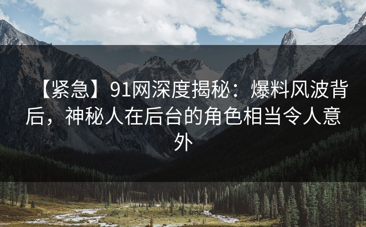 【紧急】91网深度揭秘：爆料风波背后，神秘人在后台的角色相当令人意外