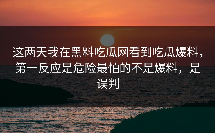 这两天我在黑料吃瓜网看到吃瓜爆料，第一反应是危险最怕的不是爆料，是误判